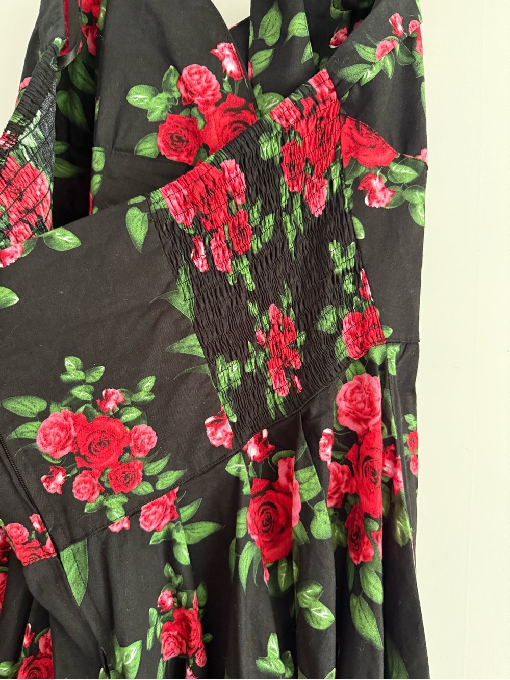 Black Floral Midi Dress with Red Roses - Picture 2 of 3